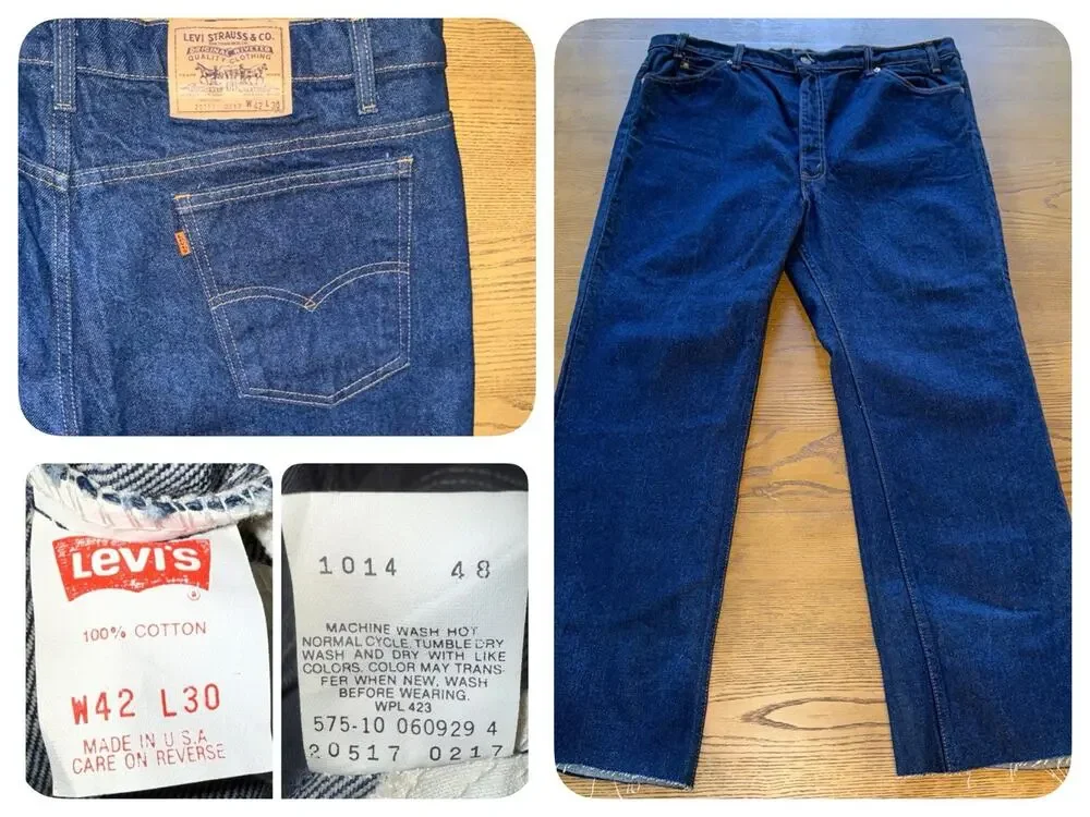 Vintage 1989 Levi's 517 Orange Tab Jeans Men's W42 Raw Hem Cut to L29 Dark Wash